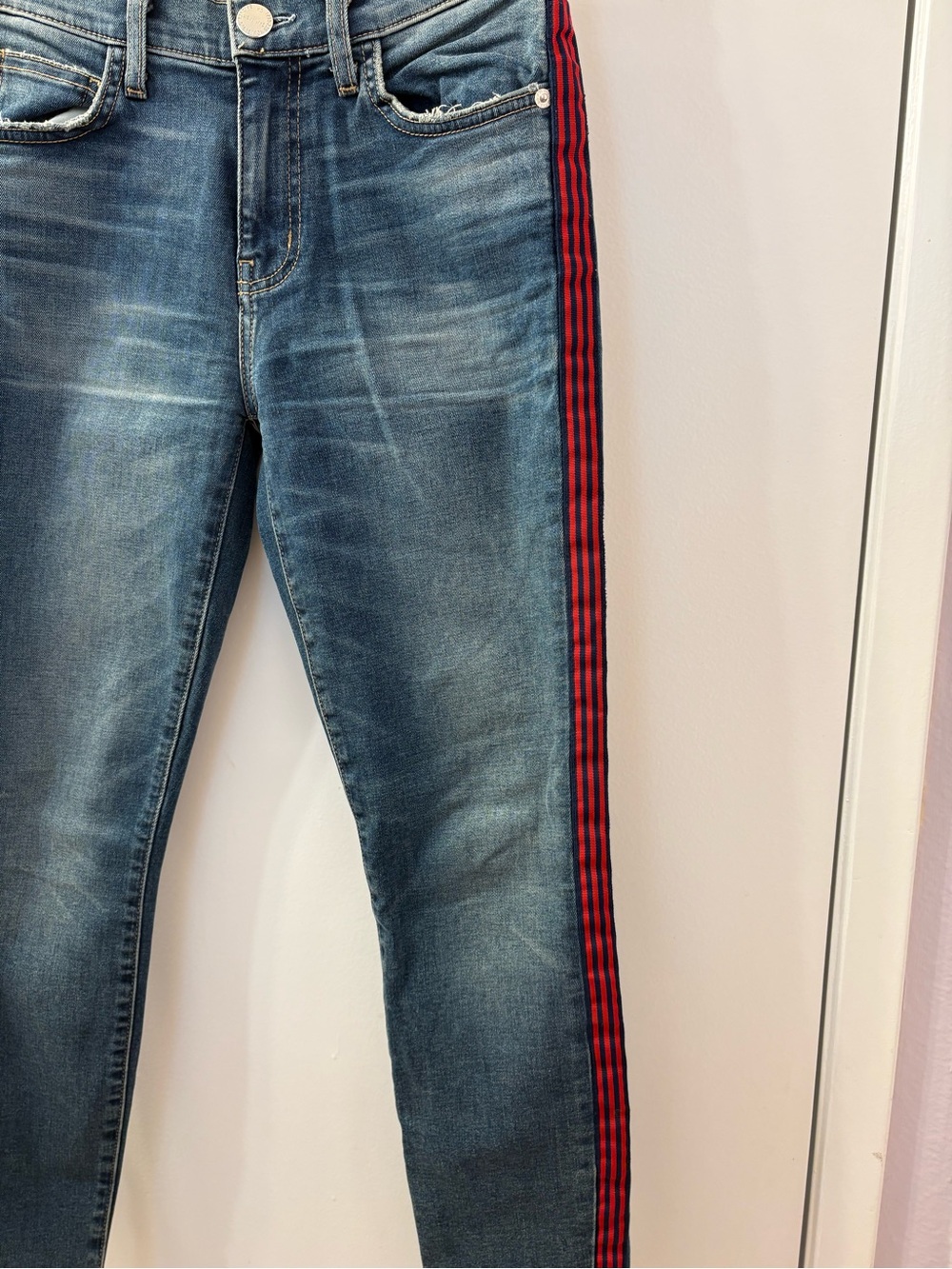 CURRENT/ELLIOTT The High Waist Stiletto Jeans WOMENS 25 Powell Red Stripe NWT - Picture 4 of 10